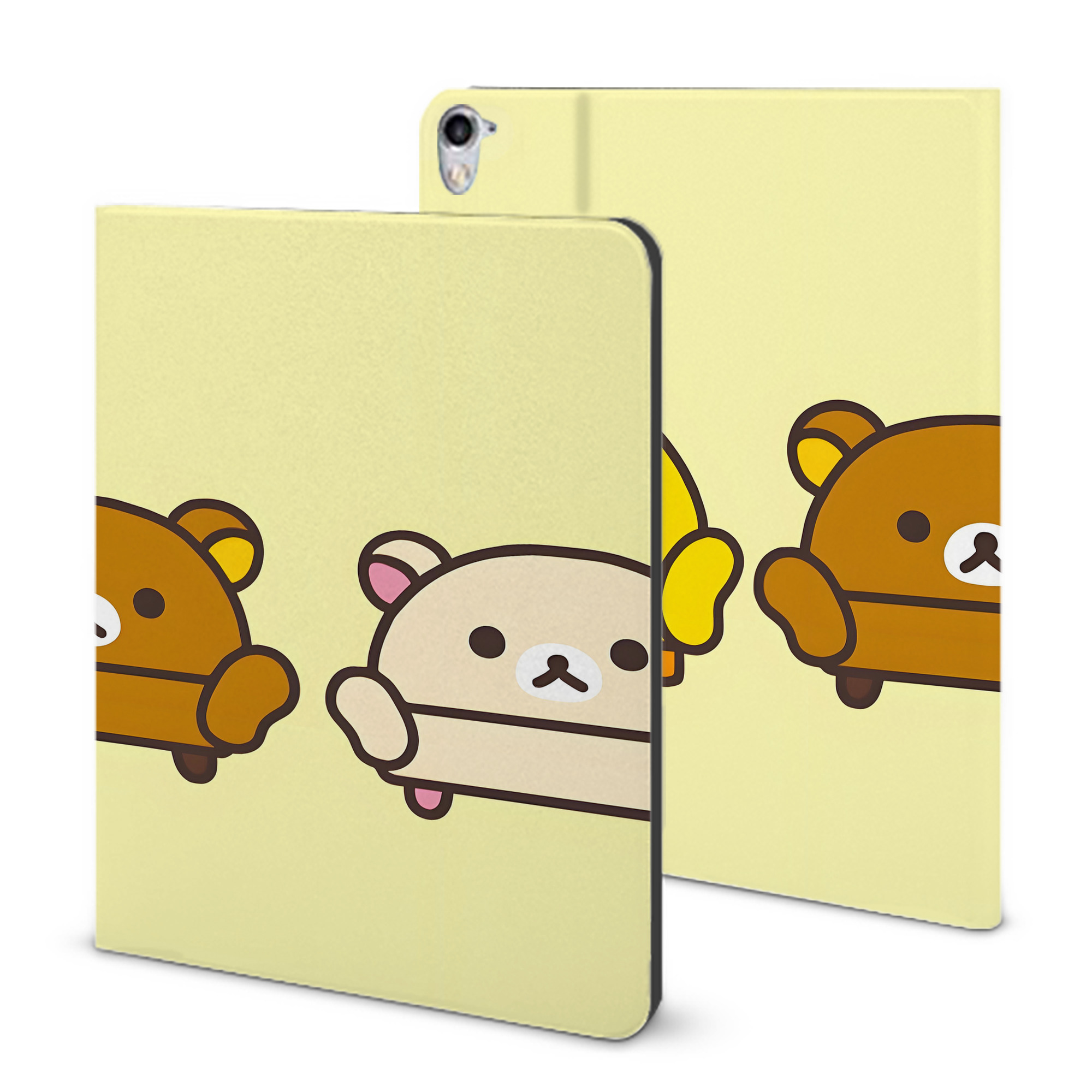 （画像用） リラックマ リラックマ キイロイトリ Rilakkuma Korilakkuma Kiiroitori IPad ケース ブック型 PUレザー TPU 耐衝撃 軽量 薄型 ペン収納なし 全面保護 IPad 各モデル対応